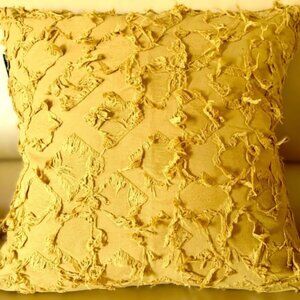 Modern Solid Color Geometric Shag Mustard Gold 18x18 Cotton Throw Pillow Cover